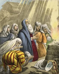 Ofiara Noego po wyjściu z arki, z Biblii wydrukowanej przez Edwarda Govera, lata 70-te XIX wieku